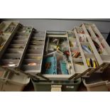 A large tackle box loaded with Lures and spinners most are in excellent condition some are unused in
