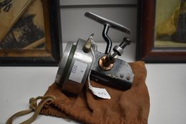 A Hardy Altex reel No3 mark 7 in a draw string pouch