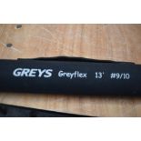 A Greys Greyflex 13ft 3pc #9-10 fly rod in soft sleeve and original hard case