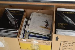 3 boxes of sporting gun auction catalogues Sotherby's Christies