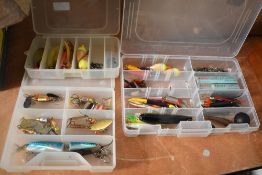 A selection of Lures Spinners in 3 clear boxes