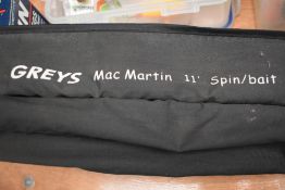 A Greys Mac Martin 3pc 11ft bait spinning rod in original soft sleeve