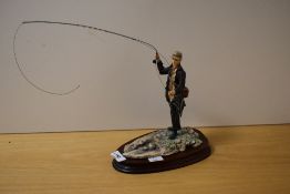 A Border Fine Arts figure 'Fly Fishing' model 110, c1988, on moulded mahogany plinth 20cm some