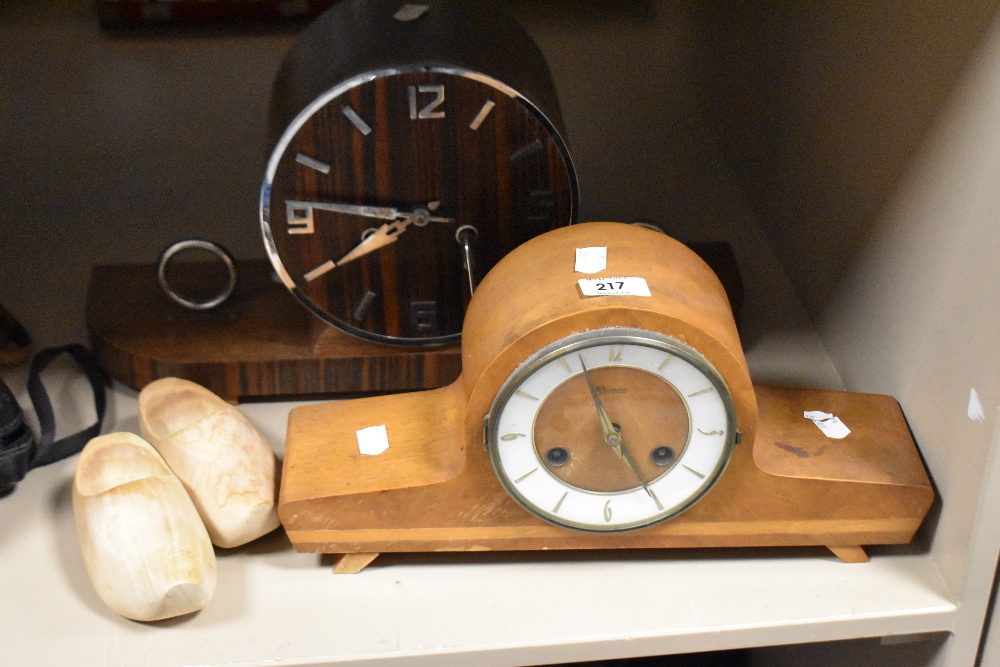 Two Art Deco style mantel clocks, one having chrome numerals and decoration both have keys sold