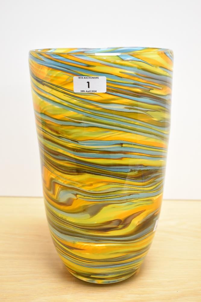 A large and heavy vintage Tozai art glass vase if 1970s style, having blue, orange, green and yellow - Image 3 of 3