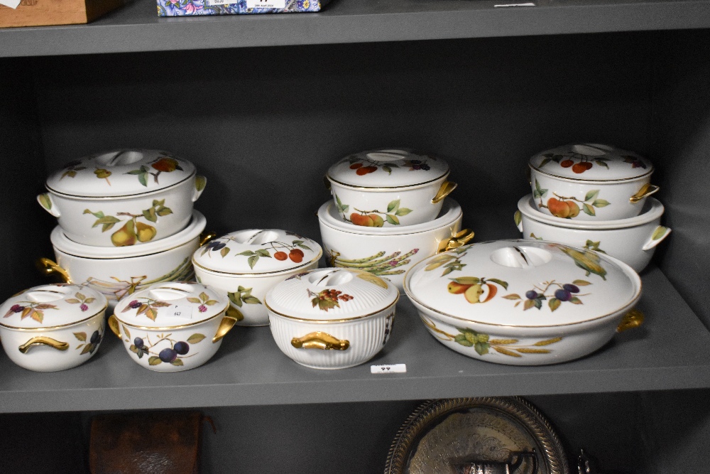 An assorted collection of Royal Worcester Evesham patterned lidded tureens of varying sizes, the