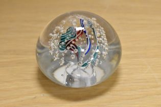 A Whitefriars glass Festival of Britain paperweight with red, white, green and blue streaks