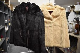 Two vintage rabbit fur jackets, one cream 40' chest, one brown 44' chest.