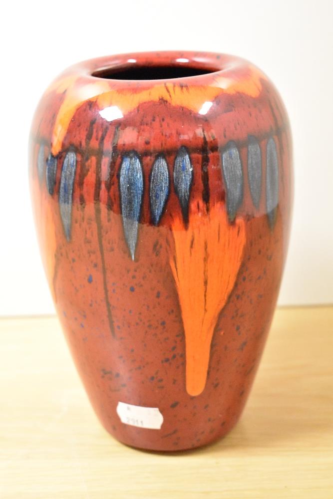 A vintage Poole Pottery vase, having red, orange and blue glaze. - Image 2 of 3
