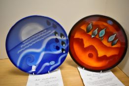 Four 20th Century Poole pottery chargers, 'The Elements', limited editions of 350, designed by Karen