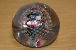 A Whitefriars Festival of Britain 1953 glass paperweight in Millefiori red, white and green swirl b