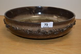 A 20th Century Icelandic studio ceramic bowl with encrusted design, measuring 27cm in diameter