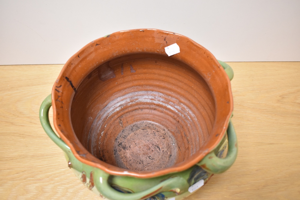 A late 19th early 20th century Brannam Pottery planter, of rustic form, with abstract fish and - Image 3 of 8