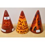 Three Limited Edition Alan Clarke studio pottery (ex Poole pottery) sugar shakers, of conical form,