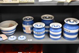 A collection of mid-20th Century T.G Green Cornish ware, to comprise five lidded storage jars (two