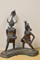 An Indian cast bronze effect study depicting two tribesmen.