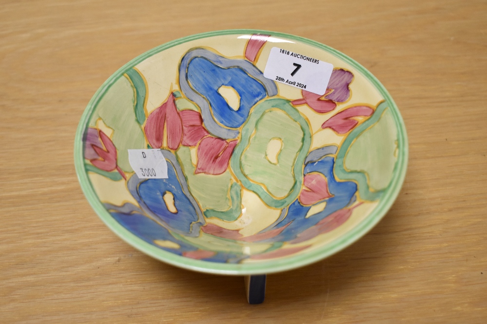 An Art Deco Clarice Cliff 'Bizzare' Newport Pottery, conical bowl, having pink, green, purple,
