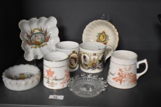 An assorted collection of porcelain and glass commemorative ware, to include a Cauldon British