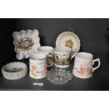 An assorted collection of porcelain and glass commemorative ware, to include a Cauldon British