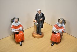 A group of three Royal Doulton bone china figures, comprising The Judge HN2443 gloss and matt