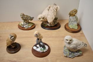 A Border Fine Arts bird study, 'Barn Owl On Waterpump' B0227 on mahogany plinth, 18cm, sold together