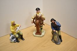 A group of three Royal Doulton maritime themed bone china figures, comprising The Helmsman HN2499,