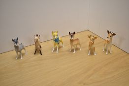 A collection of six Beswick Pottery small wild animal studies, comprising Fawn 100b, Chamoix x2