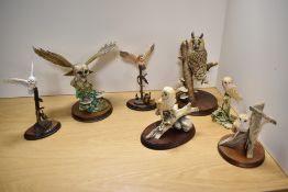 A group of five Border Fine Arts ornithological owl studies, various, sold along with two bronze and