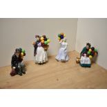 A group of four Royal Doulton fine bone china figurines, comprising 'The Old Balloon Seller' HN1315,