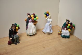 A group of four Royal Doulton fine bone china figurines, comprising 'The Old Balloon Seller' HN1315,