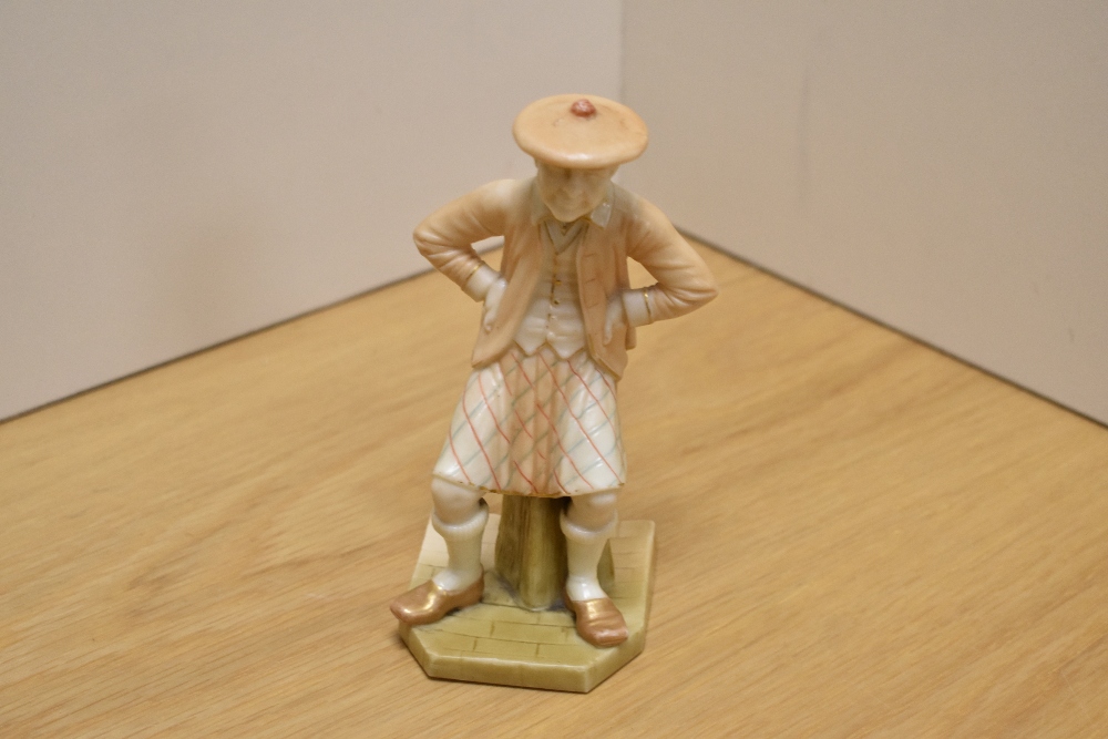 A Victorian Royal Worcester blush-ivory porcelain figure of The Scotsman, modelled by James Hadley