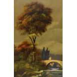 20th Century Continental School, oil on board, Two idyllic Continental river scenes, signed