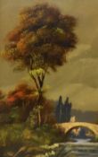 20th Century Continental School, oil on board, Two idyllic Continental river scenes, signed