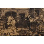 19th Century School, monochrome print, 'The Pied Piper of Hamelin', hand signed indistinctly to