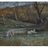 Beatrice Willink (1856-1924, British), oil on board, Lambs grazing in a countryside setting,