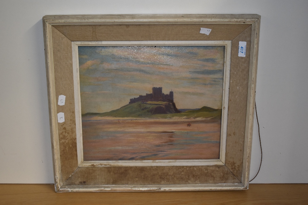 William Hartley Waddington (1883-1961, British), oil on panel, Bamburgh Castle, Northumberland, - Image 2 of 4