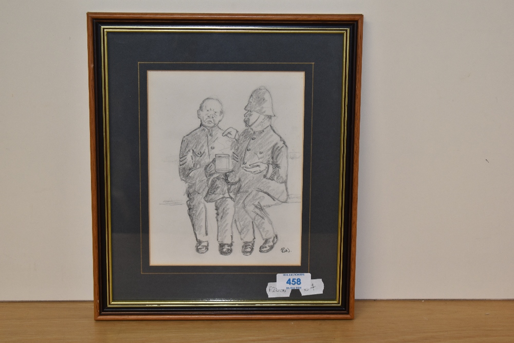 20th Century British School, pencil on paper, Two Policemen in conversation, initials to the lower - Image 2 of 4