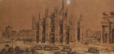 19th/20th Century, tapestry panel, Duomo di Milano, displayed within a Hogarth style picture frame