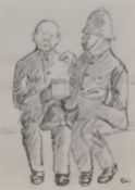20th Century British School, pencil on paper, Two Policemen in conversation, initials to the lower