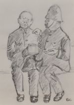 20th Century British School, pencil on paper, Two Policemen in conversation, initials to the lower