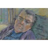 Joan Unsworth (20th Century), pastel, 'Golden Slumbers', an old lady having a nap, signed to the