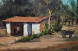 Carlos Bueno Assumpcao (20th Century, Brazilian School), oil on board, A depiction of a red roofed