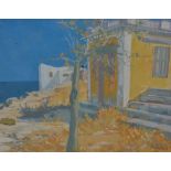 Irene Halliday (b.1931, Scottish), watercolour, 'Summer House, Symi Shore', Greece, signed to the