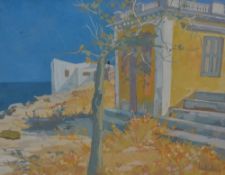 Irene Halliday (b.1931, Scottish), watercolour, 'Summer House, Symi Shore', Greece, signed to the