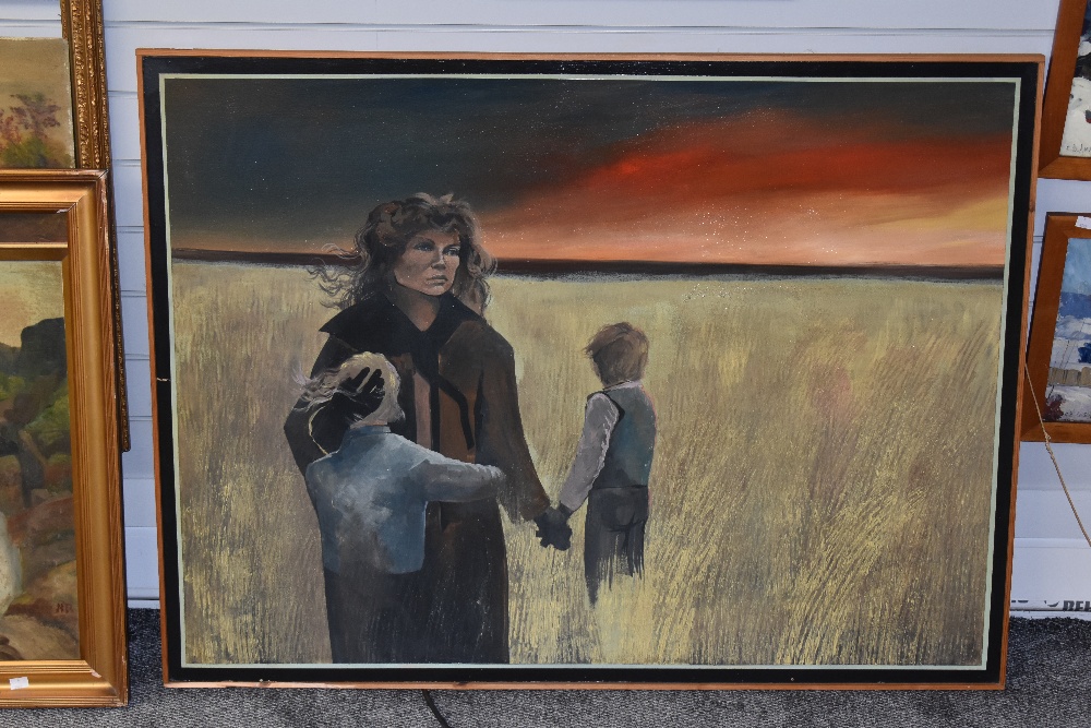 20th Century School, oil on board, Mother and children in a field, a hyper-realistic style painting, - Image 2 of 3