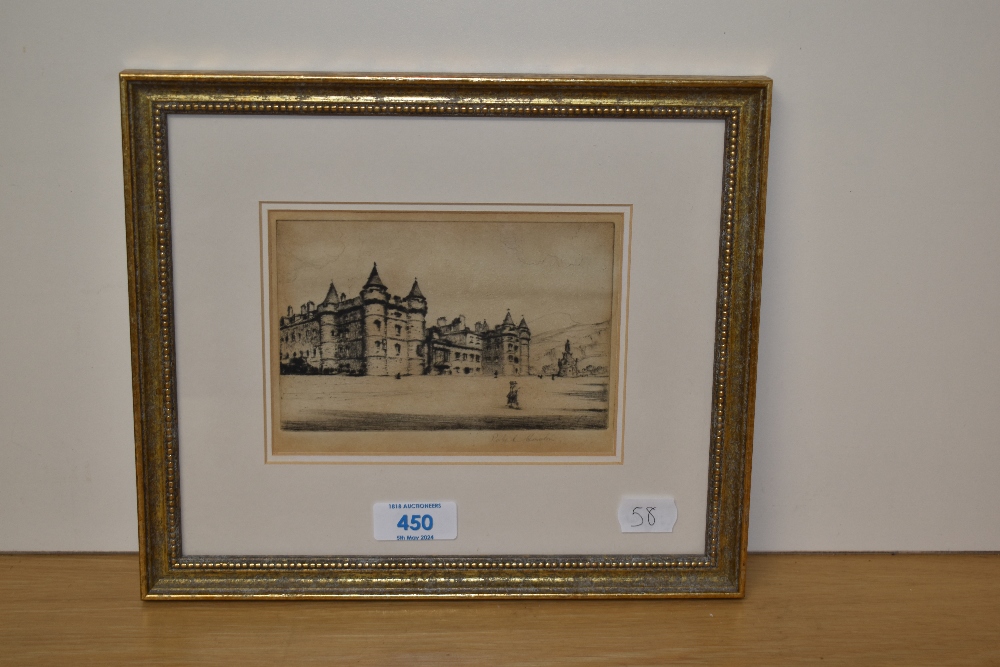 19th/20th Century, etching, Holyrood Palace, Edinburgh, signed indistinctly to the lower right, - Image 2 of 4