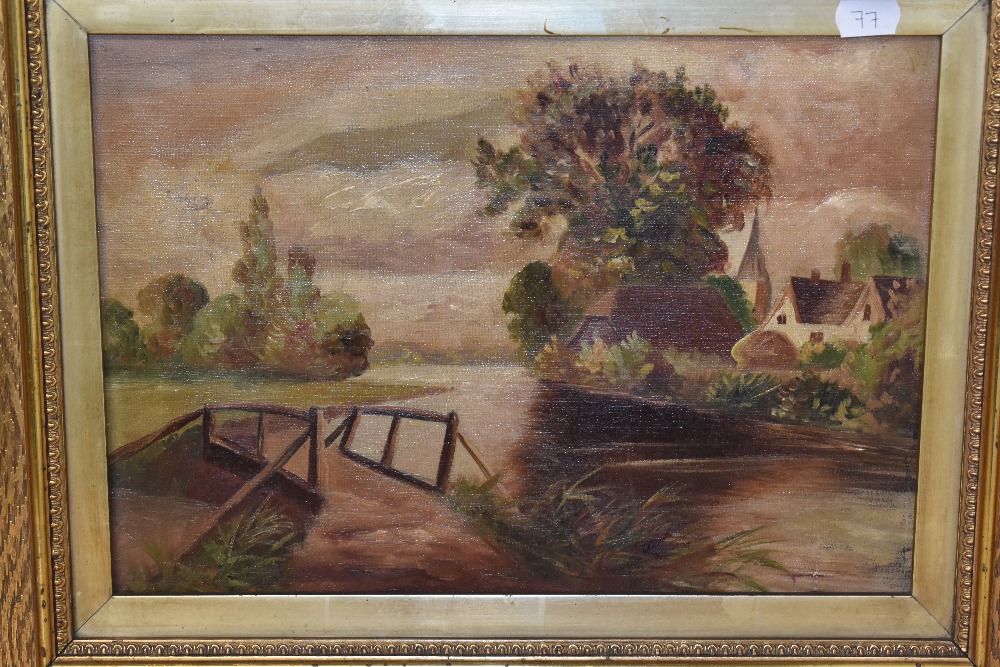 19th/20th Century School, oil on canvas, Two provincial style landscapes depicting settlements - Image 3 of 4
