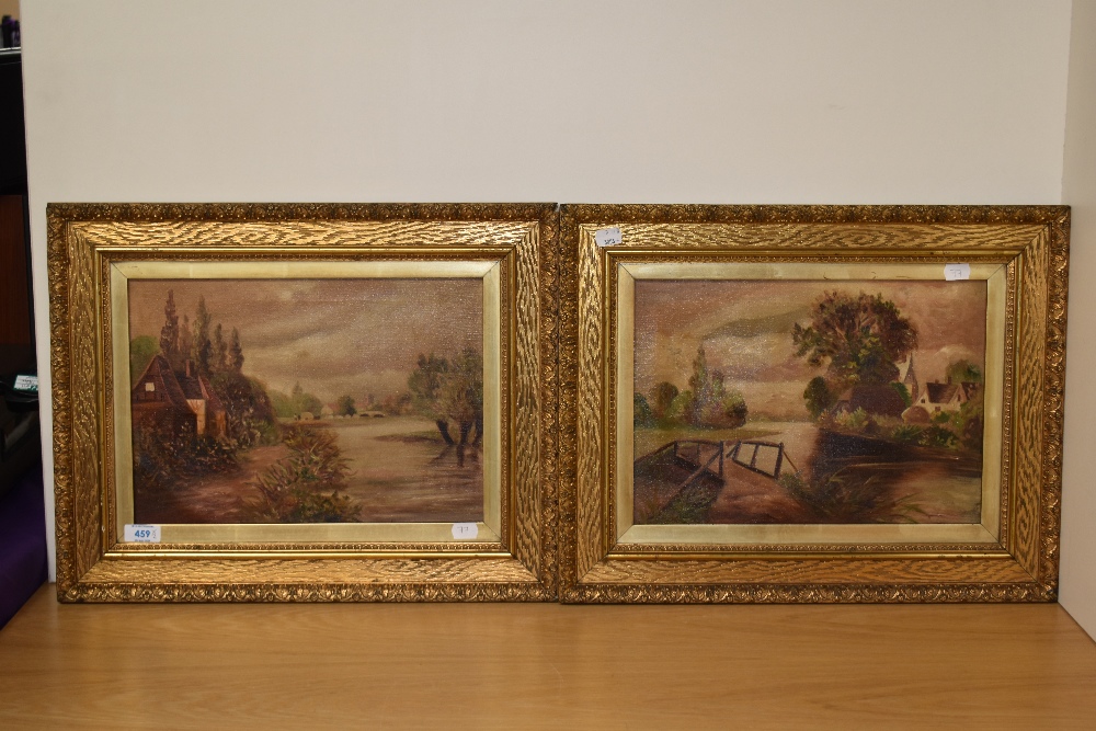 19th/20th Century School, oil on canvas, Two provincial style landscapes depicting settlements - Image 2 of 4