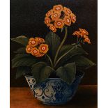 20th Century School, oleograph, 'Yellow Auricula', an eye catching print depicting hyper-realistic