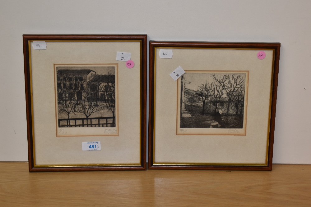 20th Century School, engraving, Two monochrome illustrations - An oriental landscape with elderly - Image 2 of 4